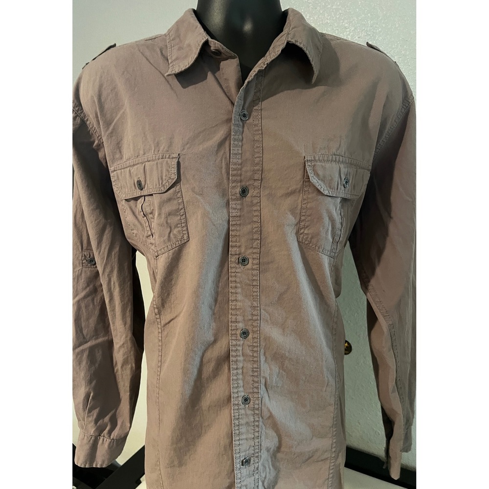 PD&C Button Down Shirt Mens XXL Brown Excellent Military Epaulet Cotton